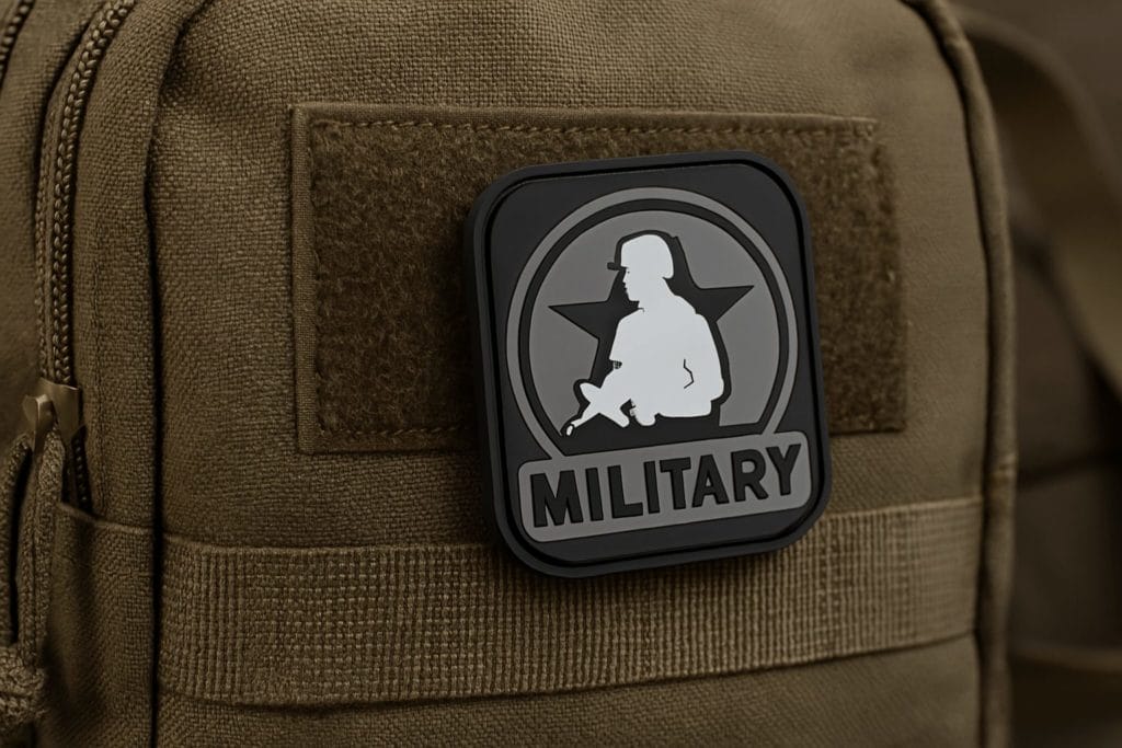 hook and loop military patch on backpack