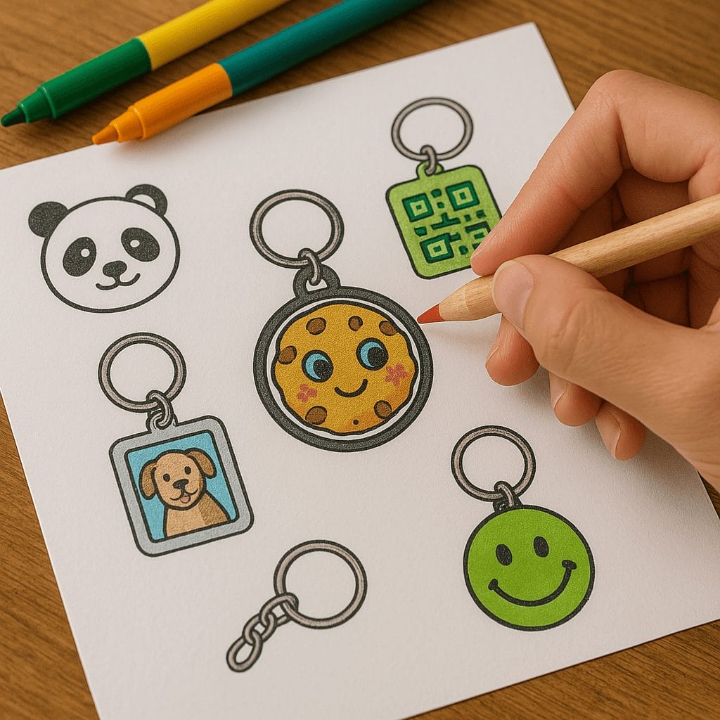 person drawing custom keychains