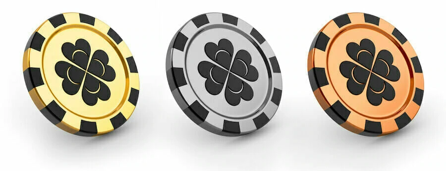 custom poker chip set of gold bronze and silver coins