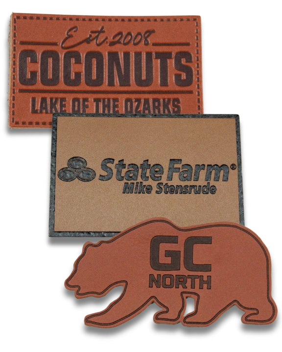 three custom leather faux patches