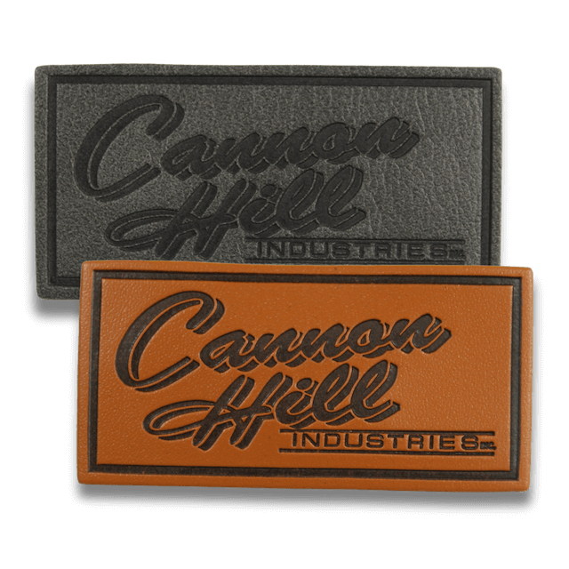 grey and tan custom leather labels