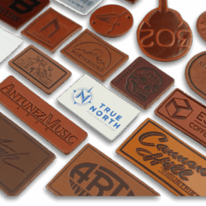 arrangement of custom leather labels