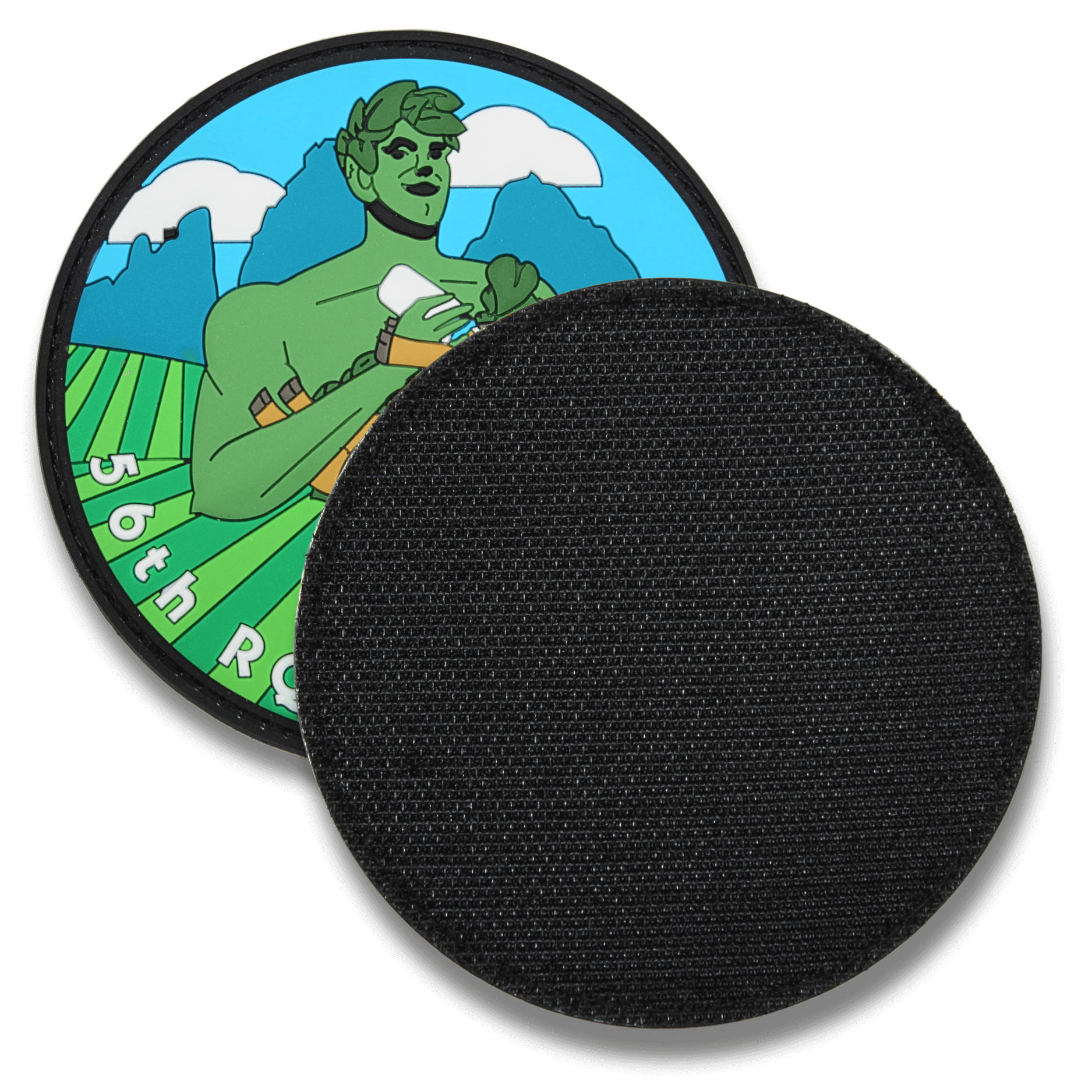 green man PVC patch with hook and loop backing